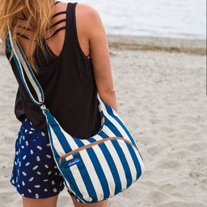 KAVU Sydney Satchel - Women's. Blue and Crème Striped.
